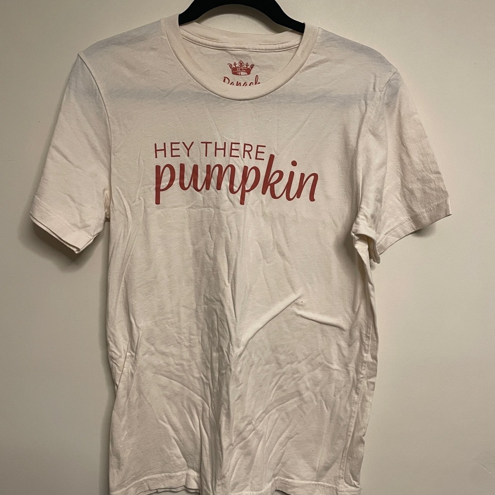 Panache‎ Cream Tee with Orange “hey there pumpkin” printed size medium